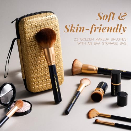 BS-MALL Black Gold Makeup Brush Set with 22 Pcs - Travel-Friendly Kit for Face & Eyes