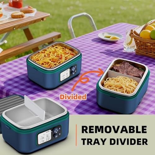 Blue Cordless Heated Lunch Box for Adults XL 6.3 Cups Smart Self-Heating Food Warmer