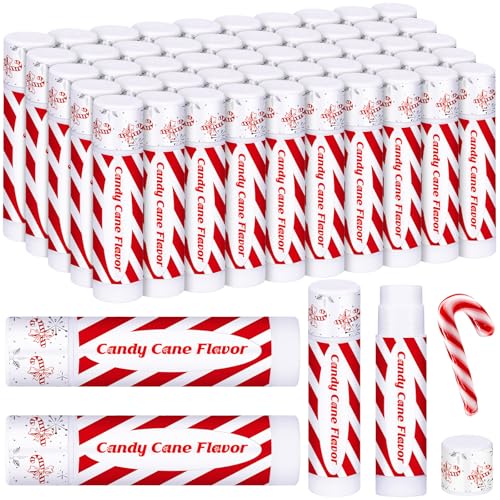 Candy Cane Peppermint Lip Balm Set - Christmas Party Favors, 50 Pack