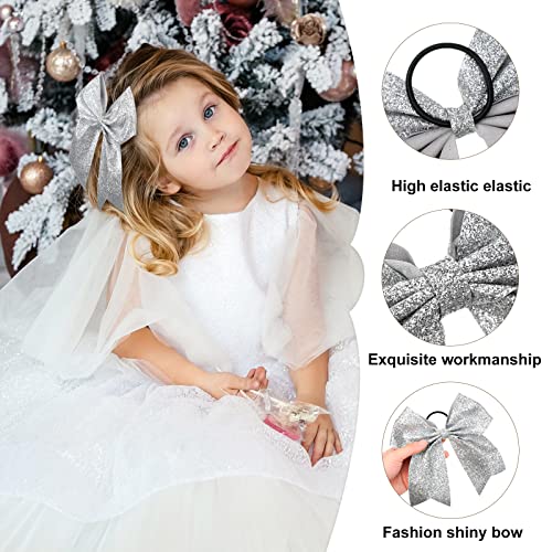 Cheerleader Hair Bows Glitter Silver 40 Pcs Cheer Hair Accessories