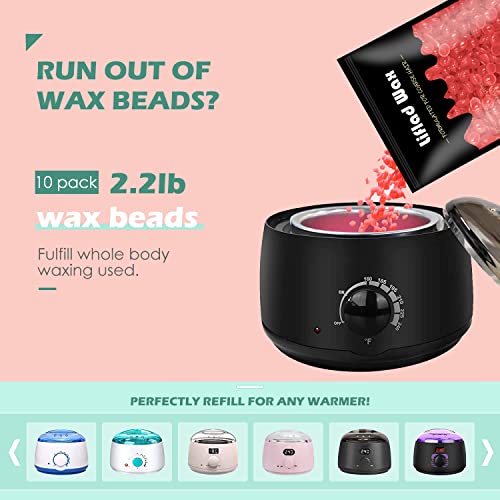 Hard Wax Beads for Hair Removal - 2.2 lb, 10 Pack with Spatulas for Face, Body, Bikini