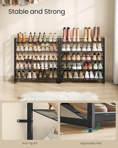 SONGMICS Ink Black 10-Tier Metal Shoe Rack Organizer Holds 40-50 Pairs