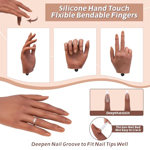 Practice Hand for Acrylic Nails, Realistic Silicone Training Hand with Flexible Fingers for Nail Art Practice,Professional Mannequin Hand Model Kit for Gel Polish