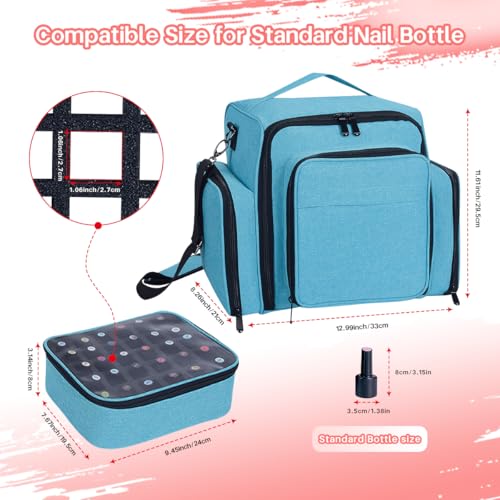 Nail Polish Organizer Case with 90 Bottles & Detachable Bags - Green