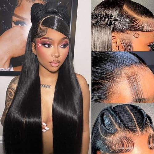 Black Lace Front Wig for Women - Pre Plucked, 13x6 HD Transparent Lace, 26 Inches, Variation: Black Wig