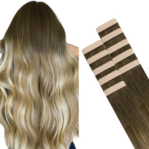 Hotbanana Hair Extensions Tape in Ombré Walnut to Ash Brown 18 Inch 10 pcs #3/8/613