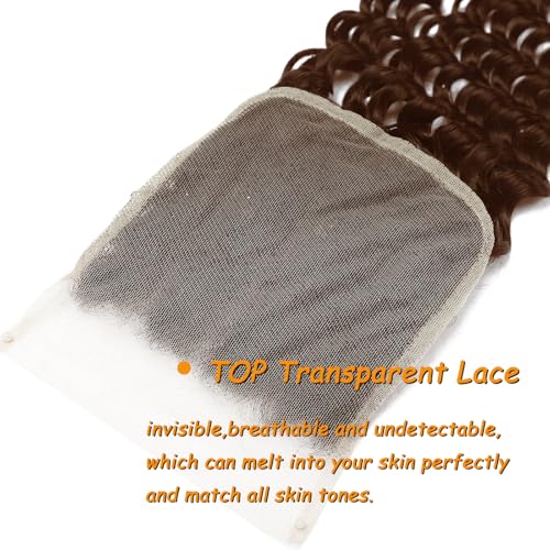 KAFEIER Brown Deep Wave Lace Closure 4x4, 10 Inch Brazilian Virgin Remy Hair