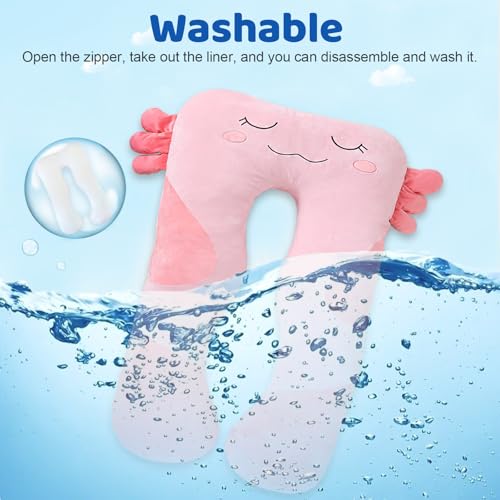 Pink Axolotl U-Shape Plush Body Pillow for Kids - Large Soft Stuffed Animal Gift