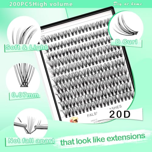 Large Tray-20Roots Thickness 0.07mm Mixed 8-10-12-14mm/ 9-11-13-15mm /12-14-16mm Black Soft and Light Individual False Eyelashes Dramatic Look Makeup Volume Eye Lashes Cluster (12-14-16MM)