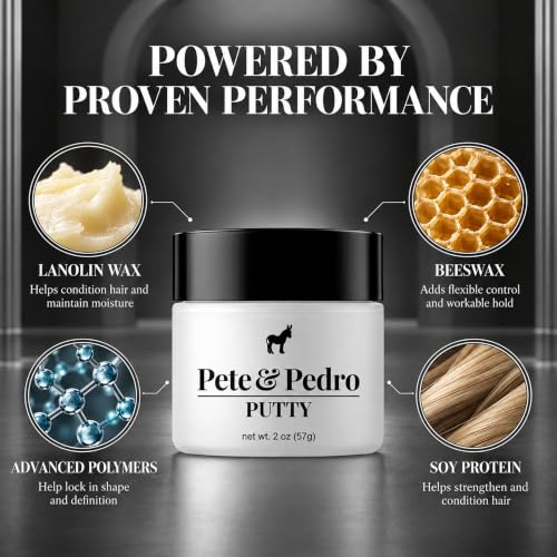 Pete & Pedro Hair Putty 2 oz. - Strong Hold, Matte Finish, Low Shine Styling Clay
