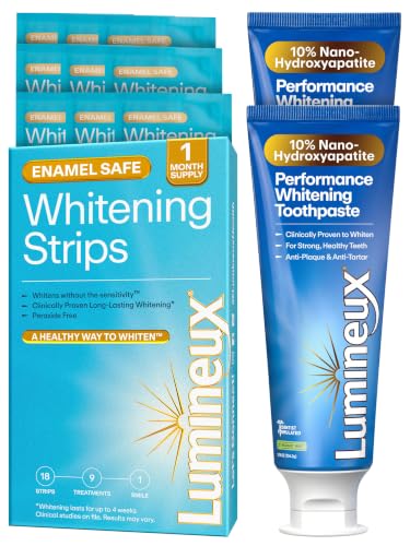 Lumineux Whitening Duo with 2x 3.75oz Nano-Hydroxyapatite Toothpaste & 9 Whitening Strips - 1 Month Supply