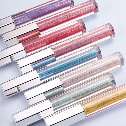 Clear Glitter Lip Gloss Liquid Lipstick, Diamond Shimmer Metallic Sparkly Iridescent Chameleon Lip Gloss Gift for Women, Long Lasting Waterproof Highly Pigment Holographic Shiny Lip Makeup02