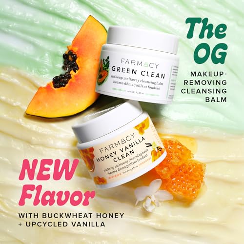 Farmacy Makeup Remover Cleansing Balm - Honey Vanilla Waterproof Makeup Remover Balm + Oil Cleanser for Face - Gently Melts Make Up + SPF - Hydrates + Softens Skin with Honey + Papaya (100ml)