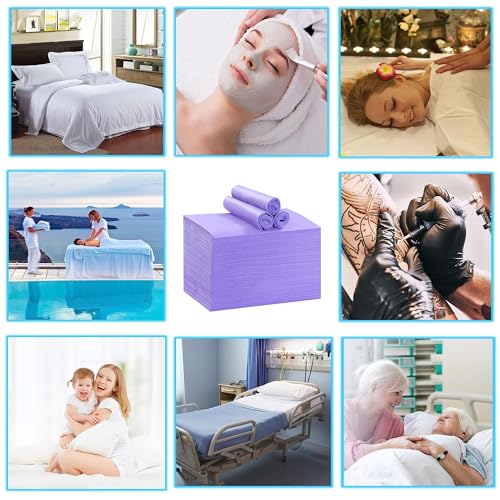 Disposable Bed Sheets for Massage Table 200 Pcs 31" x 71" Waterproof Massage Table Sheets Soft Non Woven Fabric SPA Massage Table Bed Cover Breathable for Beauty Tattoos Waxing Travel (Purple)