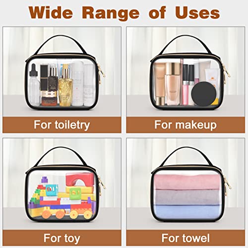 Black 3 Pack Clear Toiletry & Makeup Bags with Handles - Large & Medium Sizes, Waterproof PVC Travel Organizer