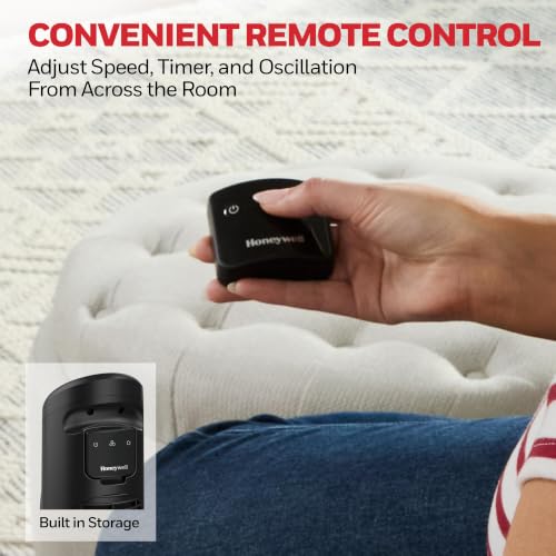 Honeywell QuietSet Black Oscillating Tower Fan with Remote, 8 Speeds, HYF295B