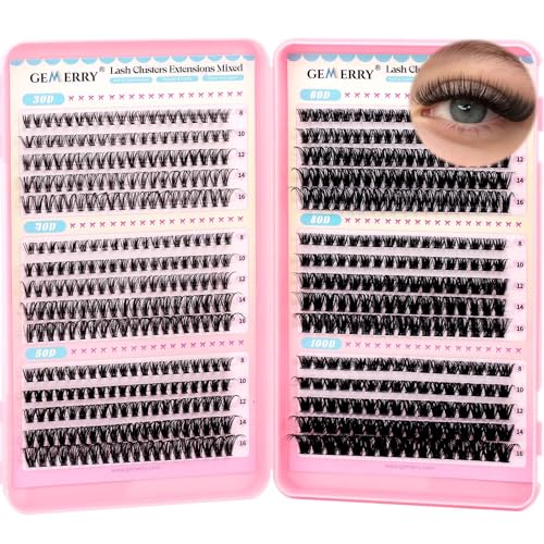 GEMERRY Lash Clusters 30D 40D 50D 60D 80D 100D Eyelashes Clusters Extensions 8-16mm Individual Lashes D Curl Fluffy Wispy False Eyelashes Cluster Lashe DIY Cluster for Beginners