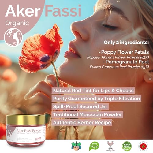 Natural Moroccan Lip & Cheek Tint Powder - Pomegranate & Poppy, 7 oz - Traditional Aker Fassi