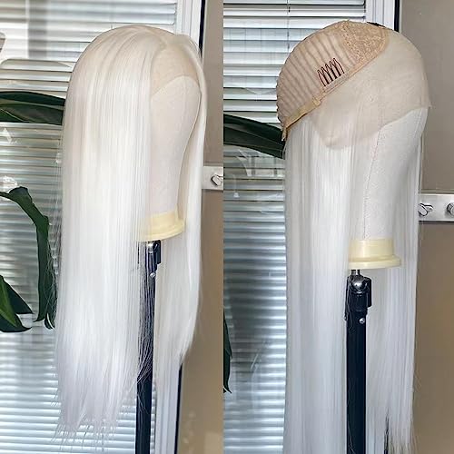 White Synthetic Lace Front Wig for Women - Long Silky Straight Hair