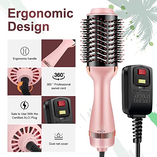 4-in-1 Hot Air Brush with Negative Ion for Hair Drying, Straightening & Curling