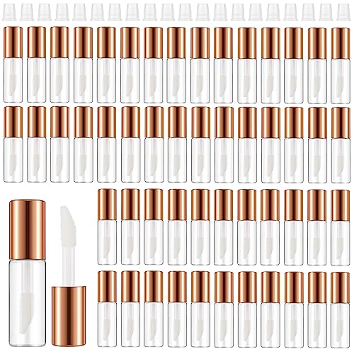 Jinei 150 Pcs 1.2ml Mini Lip Gloss Tubes Clear Empty Lip Balm Bottles, Refillable Containers Transparent Plastic Clear Lipstick Tubes for Women DIY Makeup Sample Travel(Rose Gold)