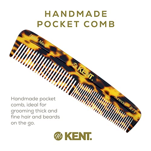 Kent R7T TY Fine and Wide Tooth Hair Comb, Handmade Pocket Comb for Mens Beard and Mustache for Everyday Grooming and Styling, Sawcut Hand polished, Made in England