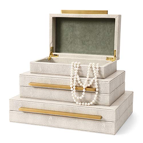 Decorative Faux Ivory Leather Jewelry & Accessory Storage Boxes Set of 3 - Ivory