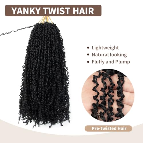 14 Inch Black Yanky Twist Crochet Hair - 10 Packs, Pre-Twisted Synthetic Braids #1B