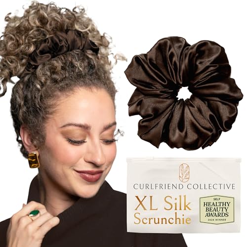 Oversized Mulberry Silk Scrunchies for Women - 1 Pack of 1 - Espresso