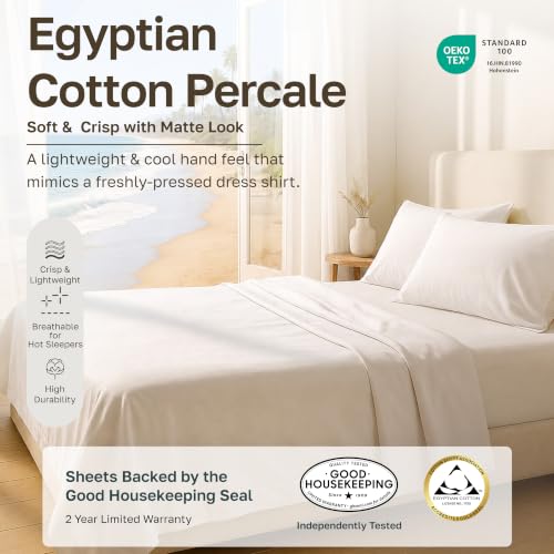 Sage Leaf 100% Egyptian Cotton Queen Bed Sheets Set - Percale, OEKO-TEX Certified