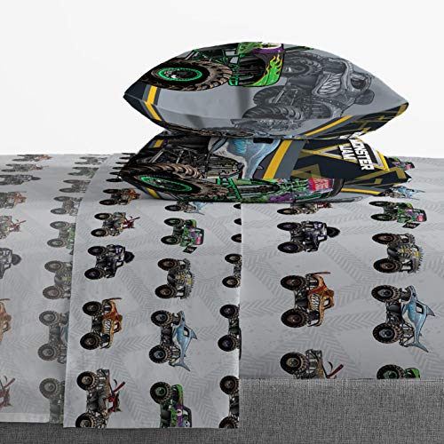 Monster Jam Kids Bed Set with Reversible Comforter and Sheets - Grave Digger Max-D Megalodon