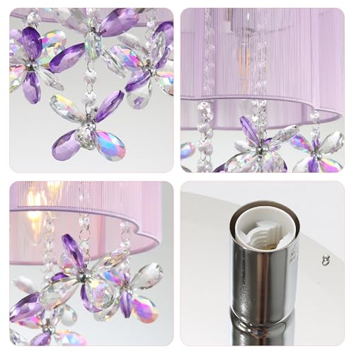 Purple 13-Inch Handmade Crystal Mini Chandelier for Girls Bedroom - Flush Mount Ceiling Light