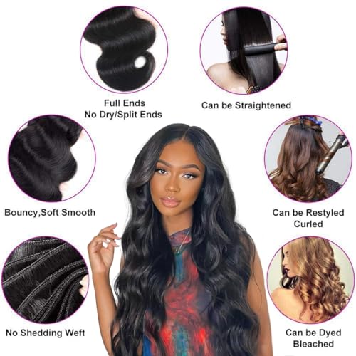 Black 28 Inch Raw Human Hair Body Wave Bundles - Virgin Indian Silky Soft Tangle-Free