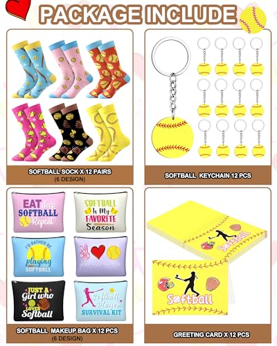 Softball Gift Set with Socks, Bags, Keychains & Greeting Cards — 48 Pieces for Team Celebrations