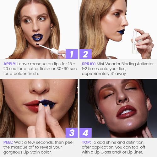 Wonderskin Wonder Blading All Day Lip Stain Peel Off Masque and Reveal Kit - Long Lasting, Waterproof Nude Lip Tint, Transfer Proof Natural Makeup Stain Kit (XOXO)