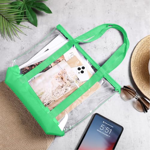 Reginary 8 Pcs Clear Tote Bags with Zipper, Shoulder Handbags for Travel & Events, Green PVC