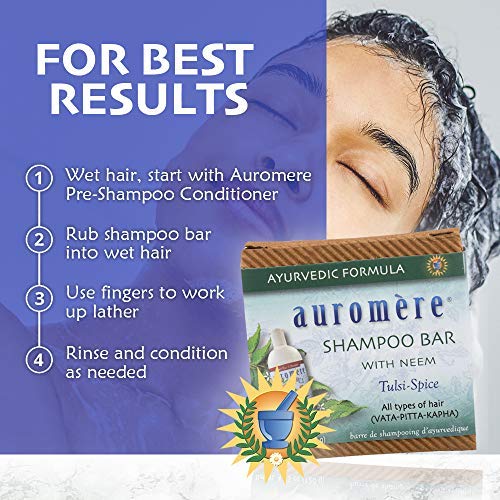 Ayurvedic Shampoo Bar with Neem & Tulsi - 4.23 Oz Pack of 3 - All-in-One Body & Hair Cleanser