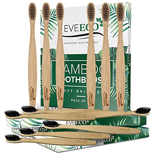 Eco Friendly Bamboo Toothbrush Set - Soft Charcoal Bristles for Sensitive Gums, Recyclable & Biodegradable, 48 Count