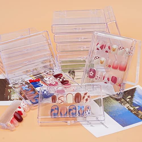 Press On Nail Storage Box, 3.9x2.9x0.7 inch Clear Empty Press On Nail Packing Box Artificial Nail Display Organizer Case with Transparent Tape Nail Tips Display Holder (Box Only) (24PCS)