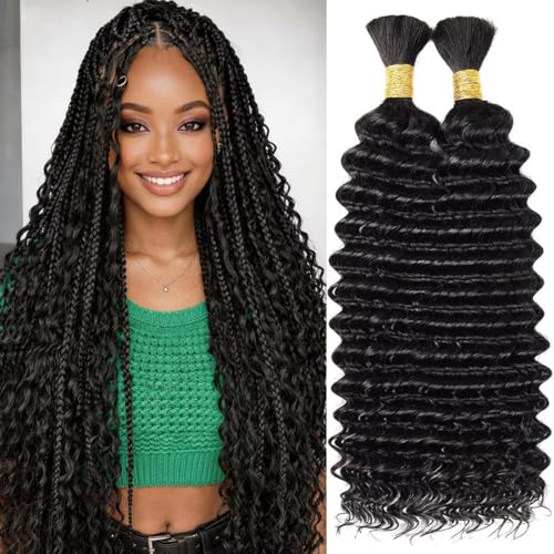 MAKAMAKA 100g 16 Inch Deep Wave Braiding Hair #1B Boho Virgin Human Hair