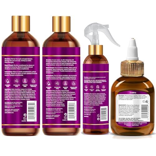 Difeel Pomegranate & Manuka Honey Hair Care Set - 12oz Shampoo, 12oz Conditioner, 8oz Leave-in Spray, 2.5oz Hair Oil