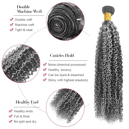 P1B Grey Brazilian Curly Wave Hair Bundles 12-34in 150g 3pc Two-Tone Sliver/Black