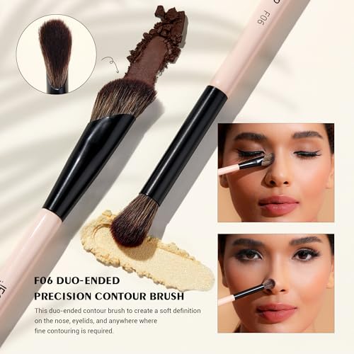 Jessup C-Peach Dust 3pcs Face Makeup Brush Set Double Ended for Foundation Contour Blush