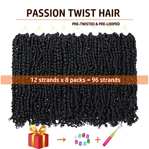 Pre-Twisted Passion Twist Crochet Hair 18 Inch Water Wave Synthetic Extensions - 8 Packs, Color 1B - Variation of THIS listing