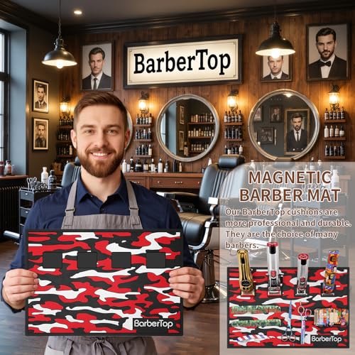 Barber Magnetic Mats,Anti-Slip Flexible Rubber Scissors Salon Mat,11.8Wx17.7L Tools Countertop Silicone Heat Resistant Styling Tools Magnetic Organizer Mat Magnetic Hair Clippers Mat (Red)