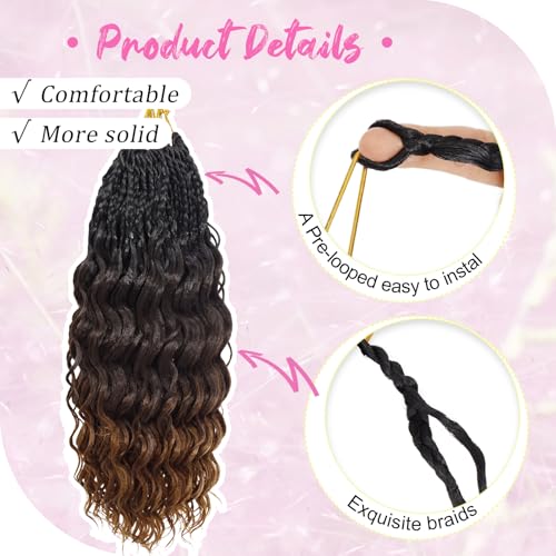 Deep Wave Crochet Hair 14 Inch Black to Brown Pre Looped 7 Packs - Short Curly Synthetic Braids