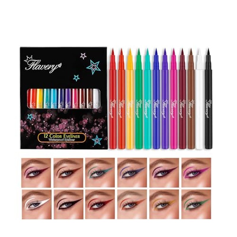 12 Colors Liquid Eyeliner Set, Colorful Neon Eyeliner Pencil Matte Colored Pen Waterproof Long Lasting Pigmented Rainbow Eye Liner Halloween Christmas Makeup Gift Kit for Women (multcolor)
