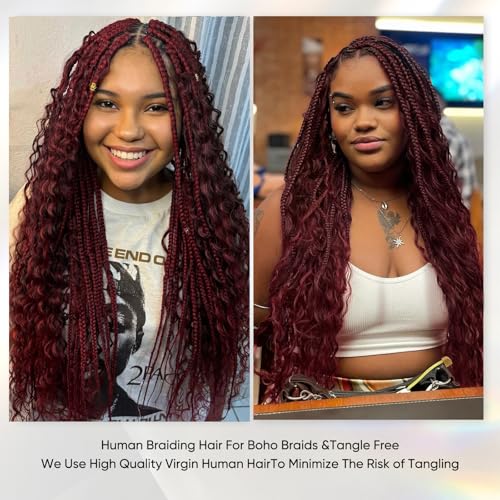 99J Burgundy Human Braiding Hair 16 Inch 100g Deep Wave Bundles for Knotless & Boho Braids