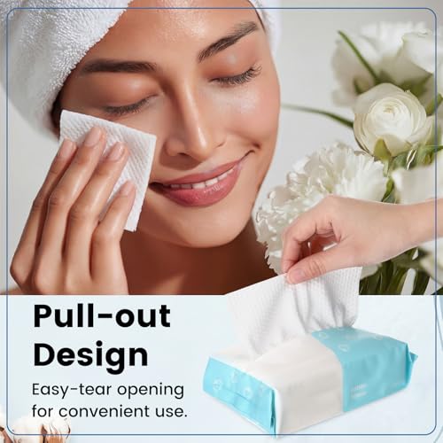 Riakrum 24 Pack Disposable Towelettes Face Towel Bulk Cotton Face Tissues Soft Facial Tissue Dry Wet Use for Sensitive Skin Care Makeup Removing Surface Cleaning (1200 Counts)