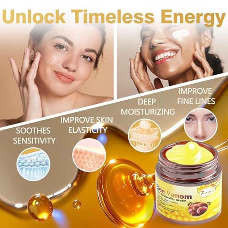 Bee Venom Skin Treatment Cream - Anti Aging Moisturizer with Collagen Boost & Skin Brightening, Bee Venom Sensitive Skin Tightening Care Day & Night Use 2.12 OZ
